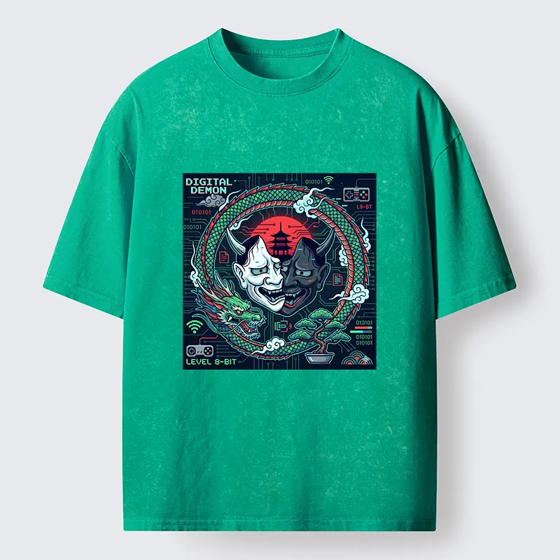 Tokyo-Tiger Japanese Oni Mask Hannya Game Washed T-Shirt