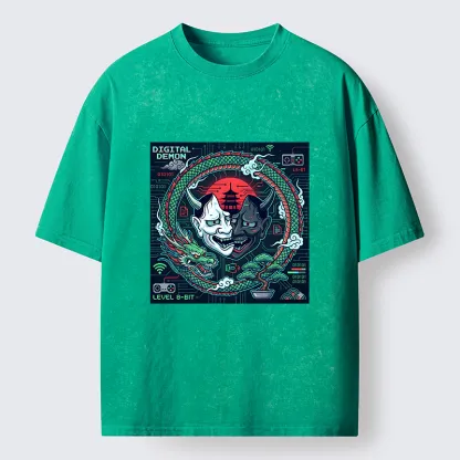 Tokyo-Tiger Japanese Oni Mask Hannya Game Washed T-Shirt