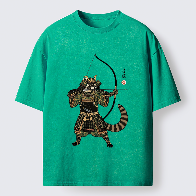 Tokyo-Tiger Kyudo Raccoon Samurai Washed T-Shirt