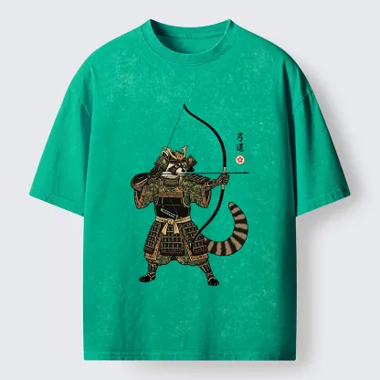 Tokyo-Tiger Kyudo Raccoon Samurai Washed T-Shirt