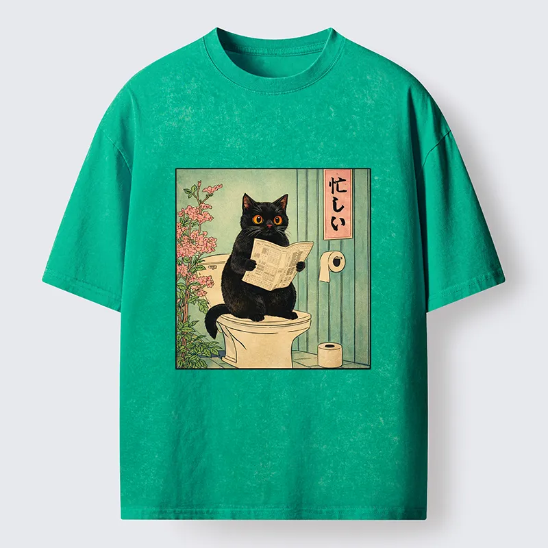 Tokyo-Tiger A Very Busy Black Cat Washed T-Shirt