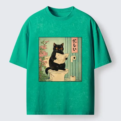 Tokyo-Tiger A Very Busy Black Cat Washed T-Shirt