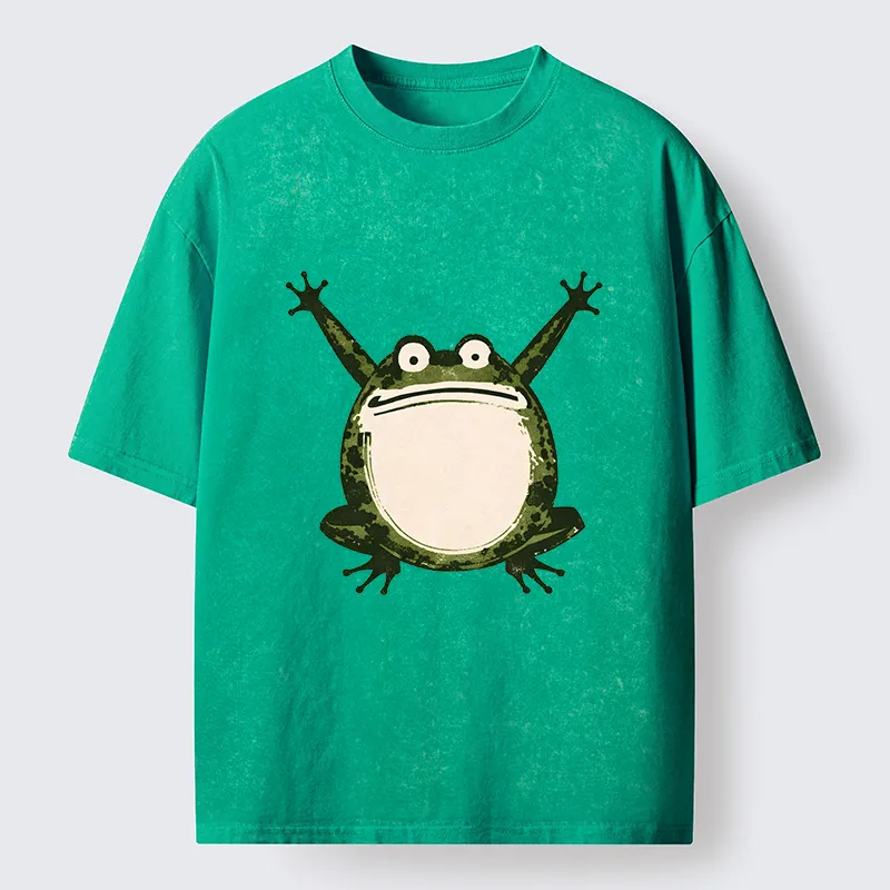 Tokyo-Tiger Ukiyoe Funny Frog Washed T-Shirt