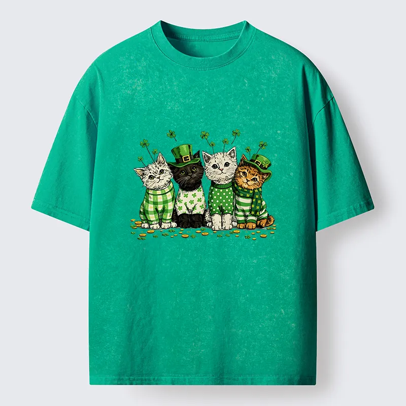 Tokyo-Tiger Green Lucky Kitten Washed T-Shirt