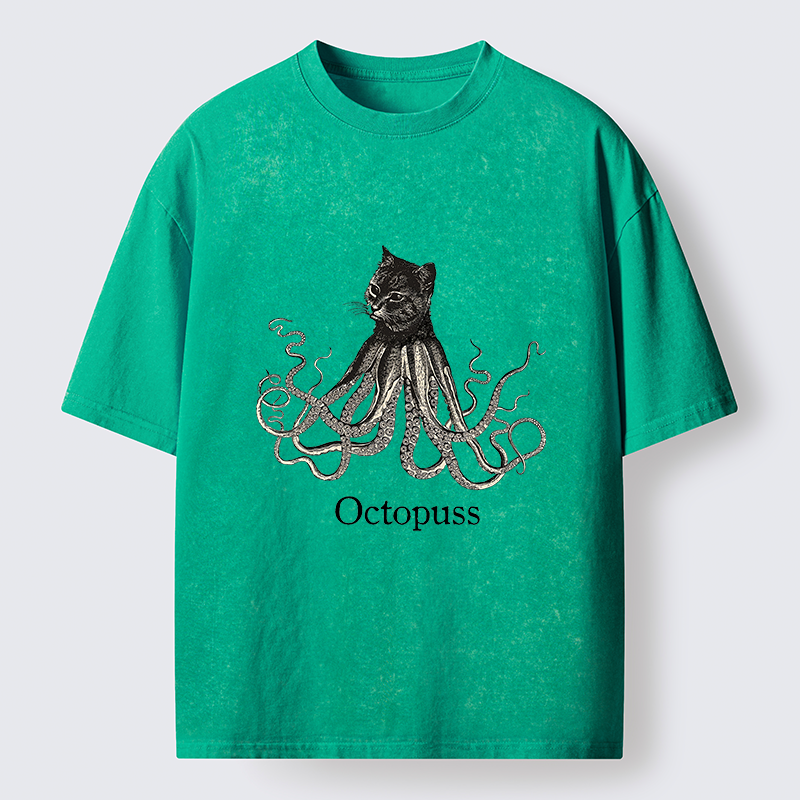 Tokyo-Tiger Octopus Cat Monster Washed T-Shirt