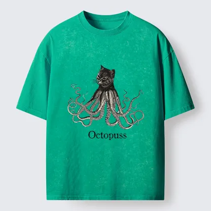 Tokyo-Tiger Octopus Cat Monster Washed T-Shirt