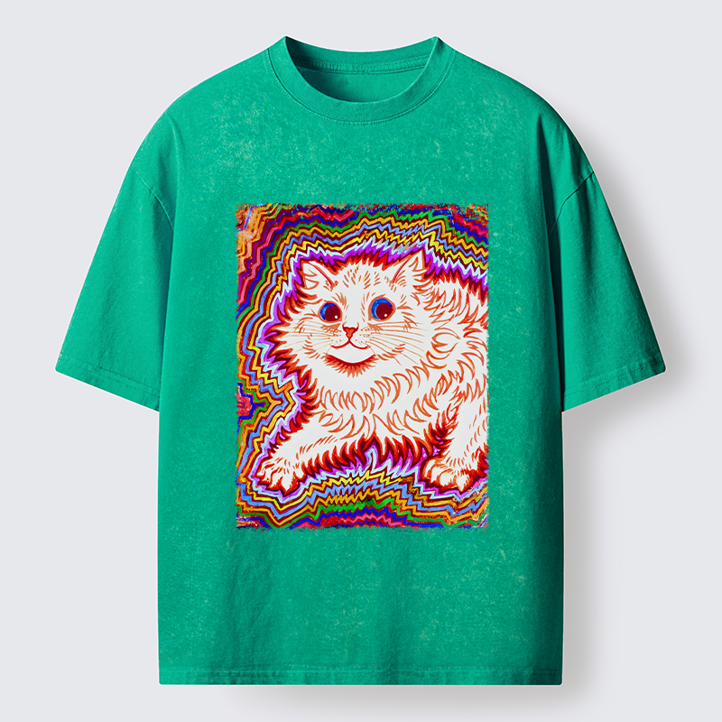 Tokyo-Tiger Rainbow Colorful Cat Washed T-Shirt