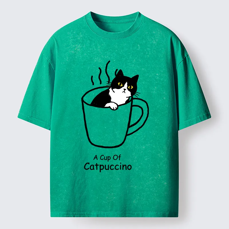 Tokyo-Tiger Catpuccino Cat Coffee Funny Washed T-Shirt