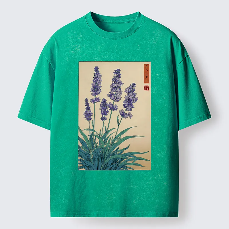 Tokyo-Tiger Japanese Art Lavender Flower Washed T-Shirt