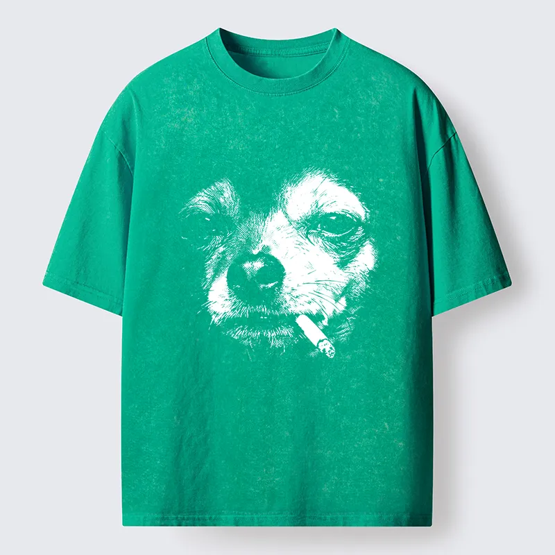 Tokyo-Tiger Smoking Dog Funny Meme Washed T-Shirt