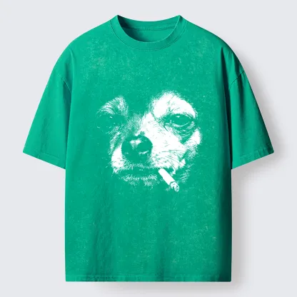 Tokyo-Tiger Smoking Dog Funny Meme Washed T-Shirt
