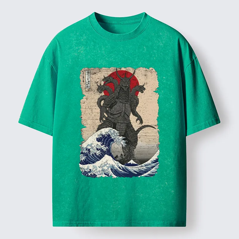 Tokyo-Tiger Japanese Monster Wave Retro Washed T-Shirt