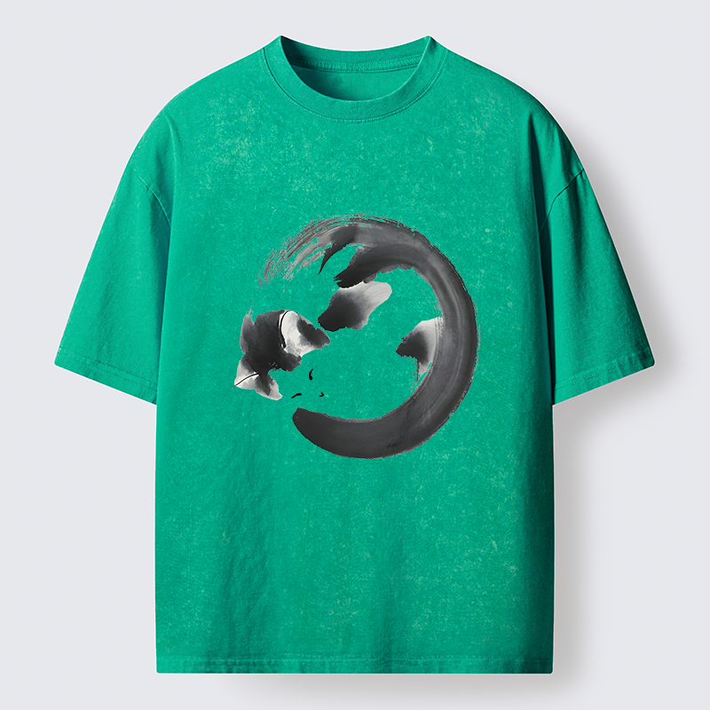 Tokyo-Tiger Inkpainting Cat Zen Enso Washed T-Shirt