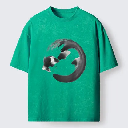 Tokyo-Tiger Inkpainting Cat Zen Enso Washed T-Shirt