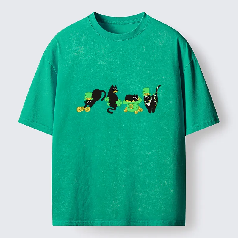 Tokyo-Tiger St Patrick's Day Black Naughty Cats Washed T-Shirt