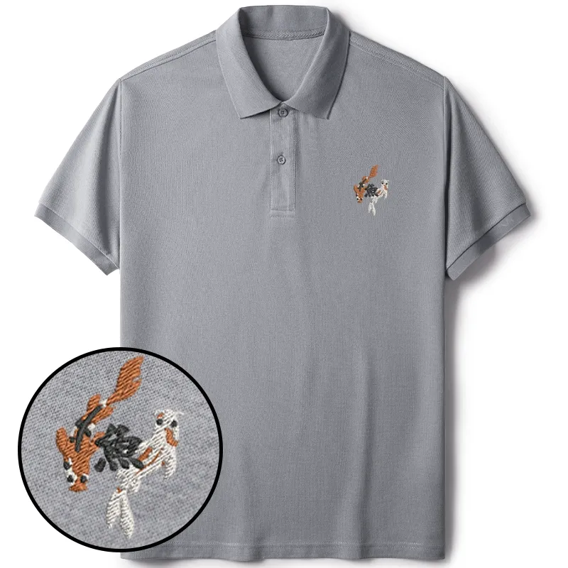 Tokyo-Tiger Japanese Koi Embroidered Polo T-Shirt