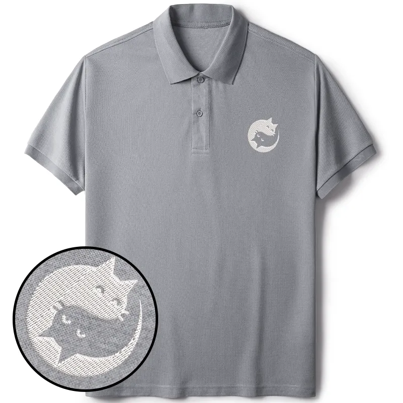 Tokyo-Tiger Yin Yang Cat Embroidered Polo T-Shirt
