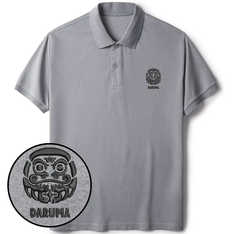 Tokyo-Tiger Japanese Daruma Doll Embroidered Polo T-Shirt