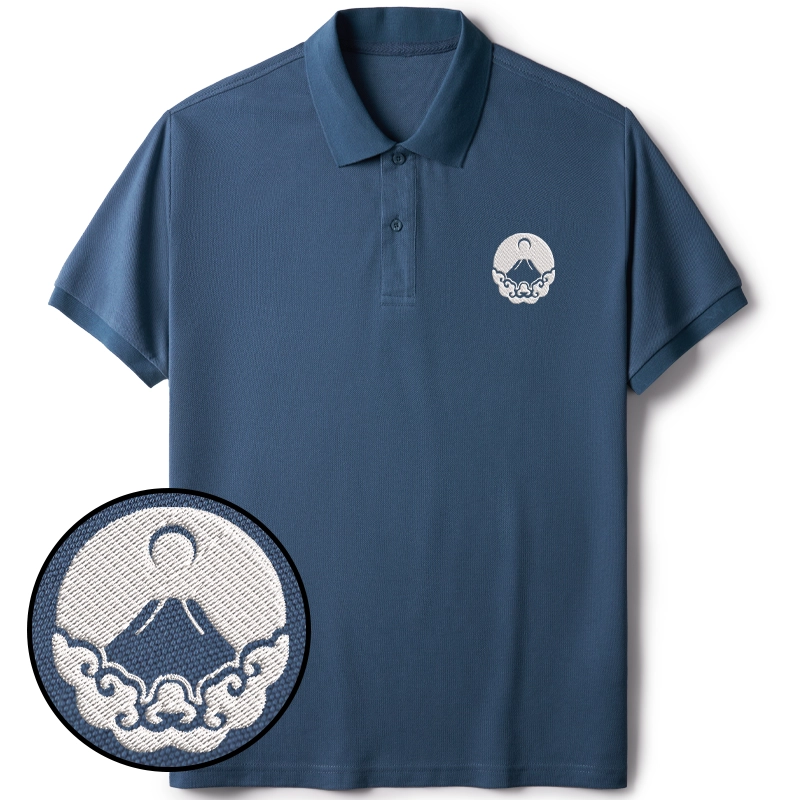Tokyo-Tiger Mount Fuji Covered In Clouds Embroidered Polo T-Shirt