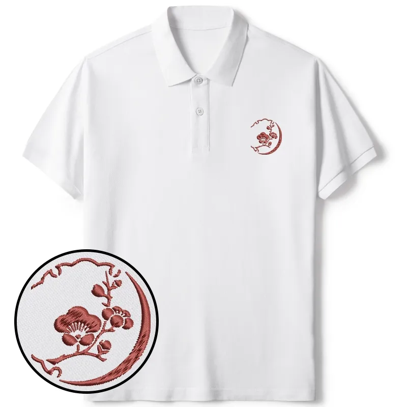 Tokyo-Tiger A Branch Of Sakura Embroidered Polo T-Shirt
