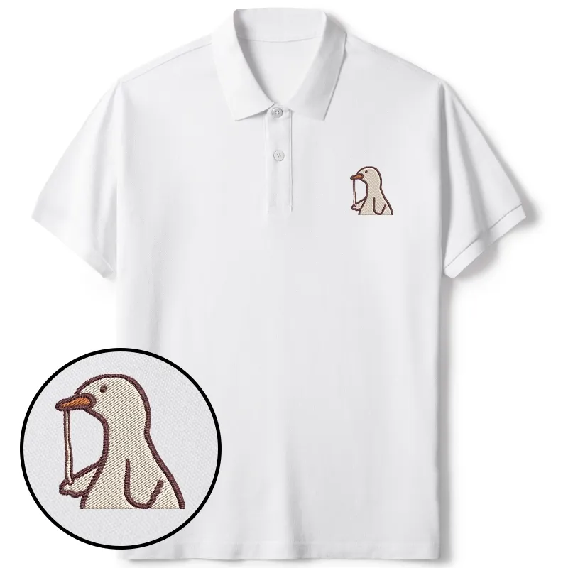 Tokyo-Tiger Goose Eating Ramen Embroidered Polo T-Shirt
