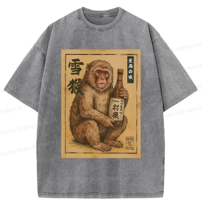 Tokyo-Tiger Snow Monkey Hug Beer Washed T-Shirt
