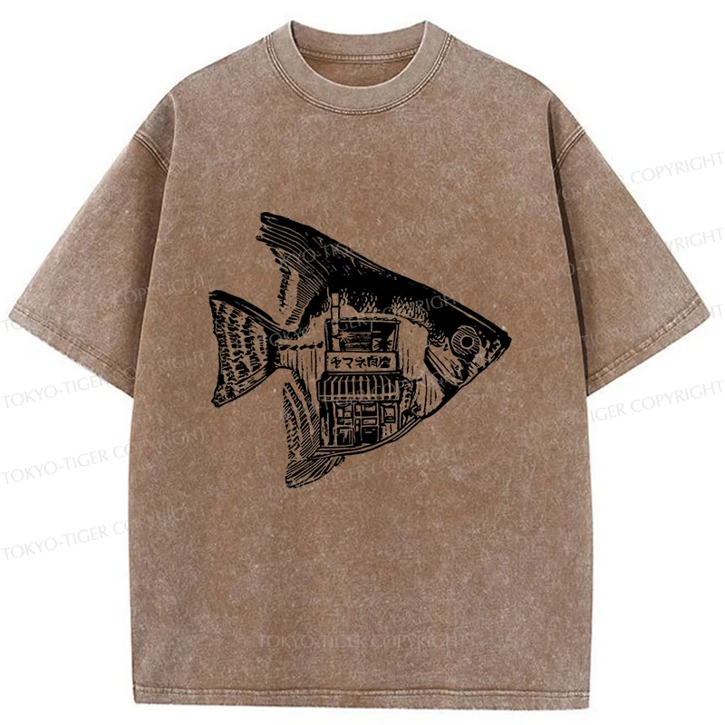 Tokyo-Tiger Grilled Fish Restaurant Washed T-Shirt