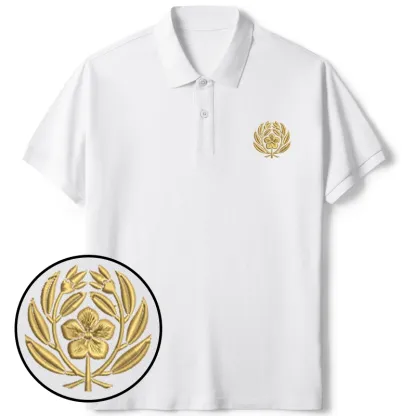 Tokyo-Tiger Japanese Sakura Pattern Embroidered Polo T-Shirt