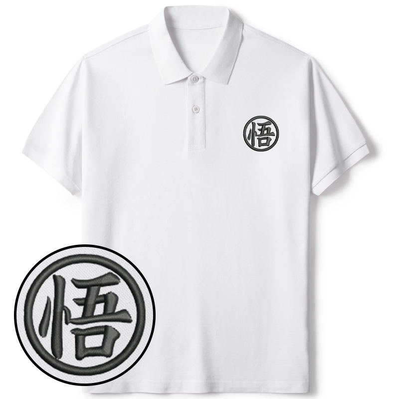 Tokyo-Tiger Enlightenment Janpanese Kanji Embroidered Polo T-Shirt