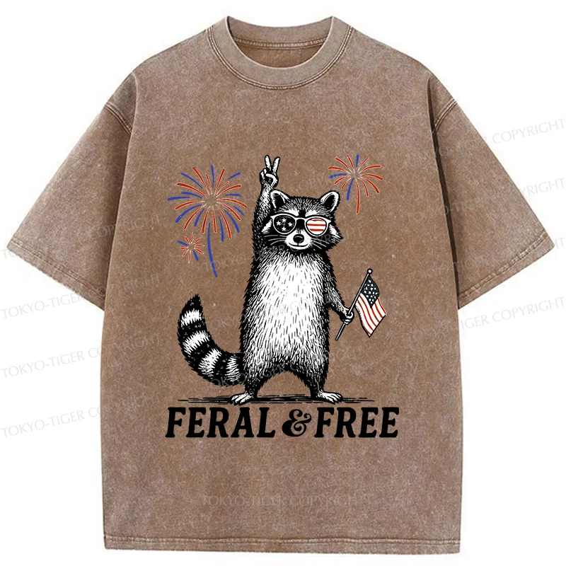 Tokyo-Tiger Raccoon Celebrating The Festival Washed T-Shirt