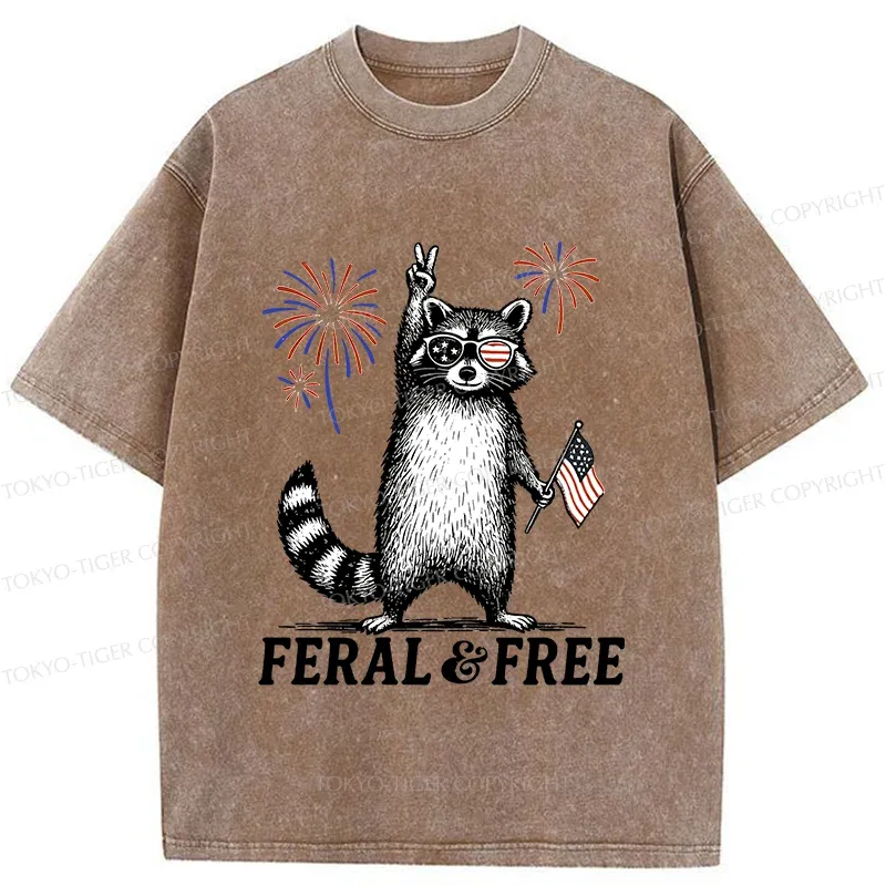 Tokyo-Tiger Raccoon Celebrating The Festival Washed T-Shirt