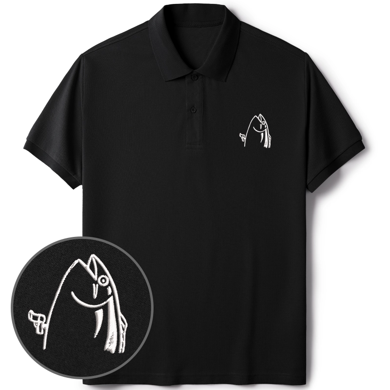 Tokyo-Tiger Fish With A Gun Embroidered Polo T-Shirt