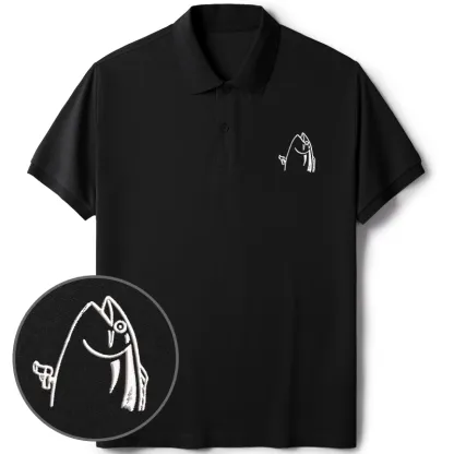 Tokyo-Tiger Fish With A Gun Embroidered Polo T-Shirt