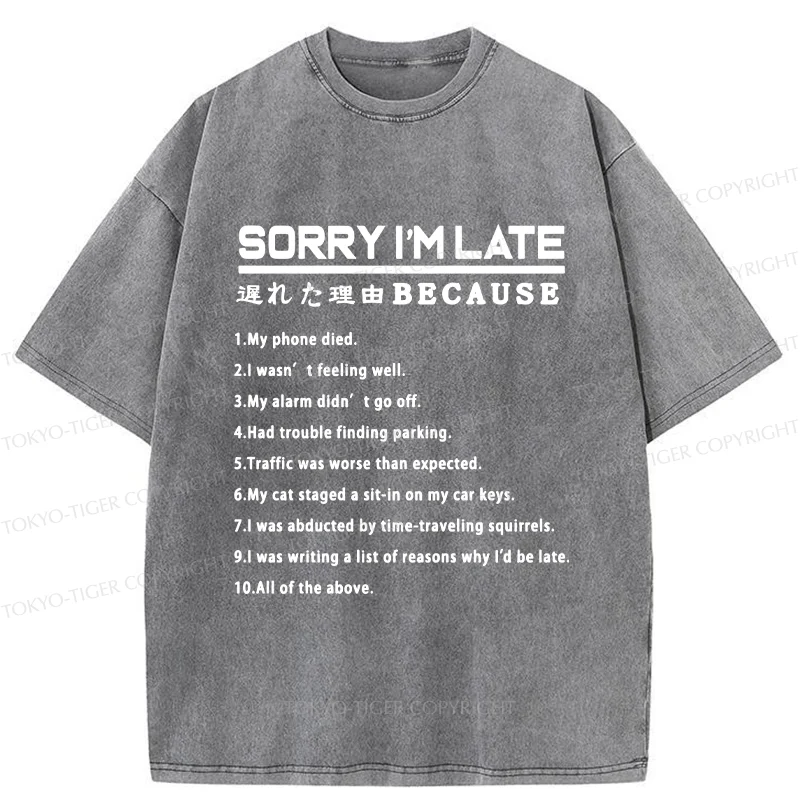 Tokyo-Tiger Reason For Being Late Washed T-Shirt