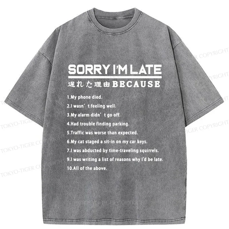Tokyo-Tiger Reason For Being Late Washed T-Shirt