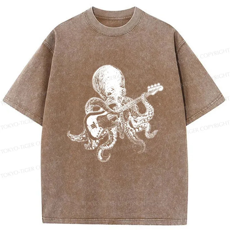 Tokyo-Tiger Octopus Guitarist Washed T-Shirt