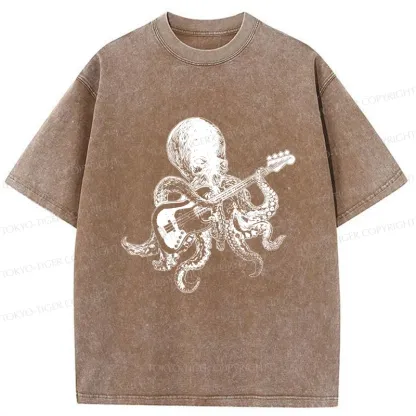 Tokyo-Tiger Octopus Guitarist Washed T-Shirt