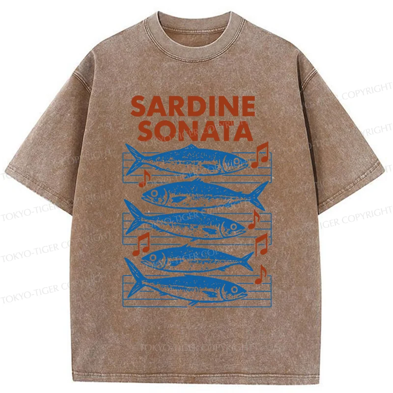 Tokyo-Tiger Sardines Sheet Music Washed T-Shirt