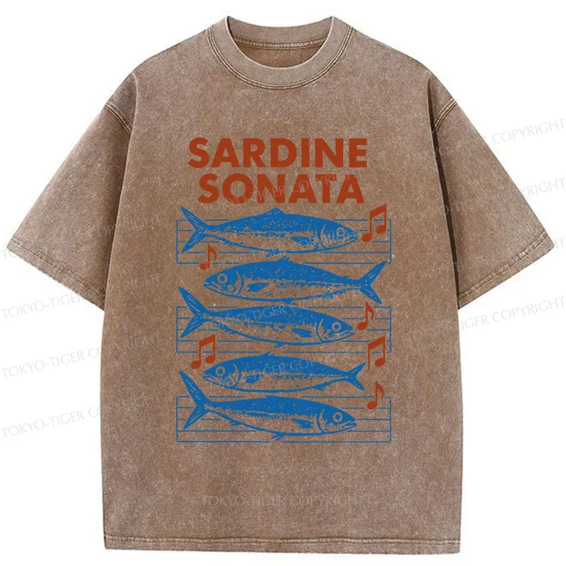 Tokyo-Tiger Sardines Sheet Music Washed T-Shirt
