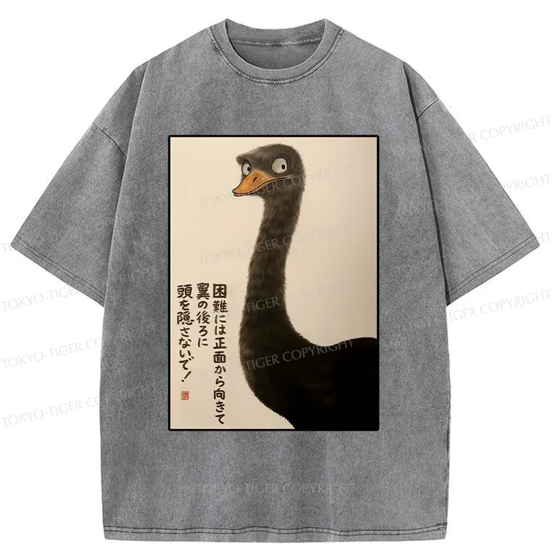 Tokyo-Tiger Avoid Difficulties Funny Washed T-Shirt