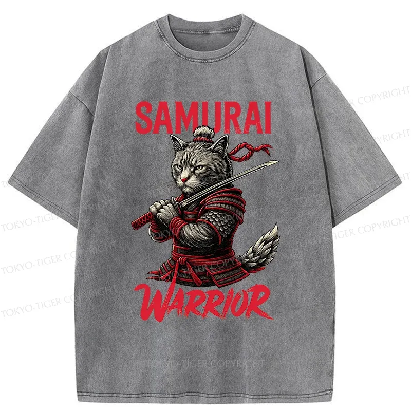 Tokyo-Tiger Fierce Cat Samurai Washed T-Shirt