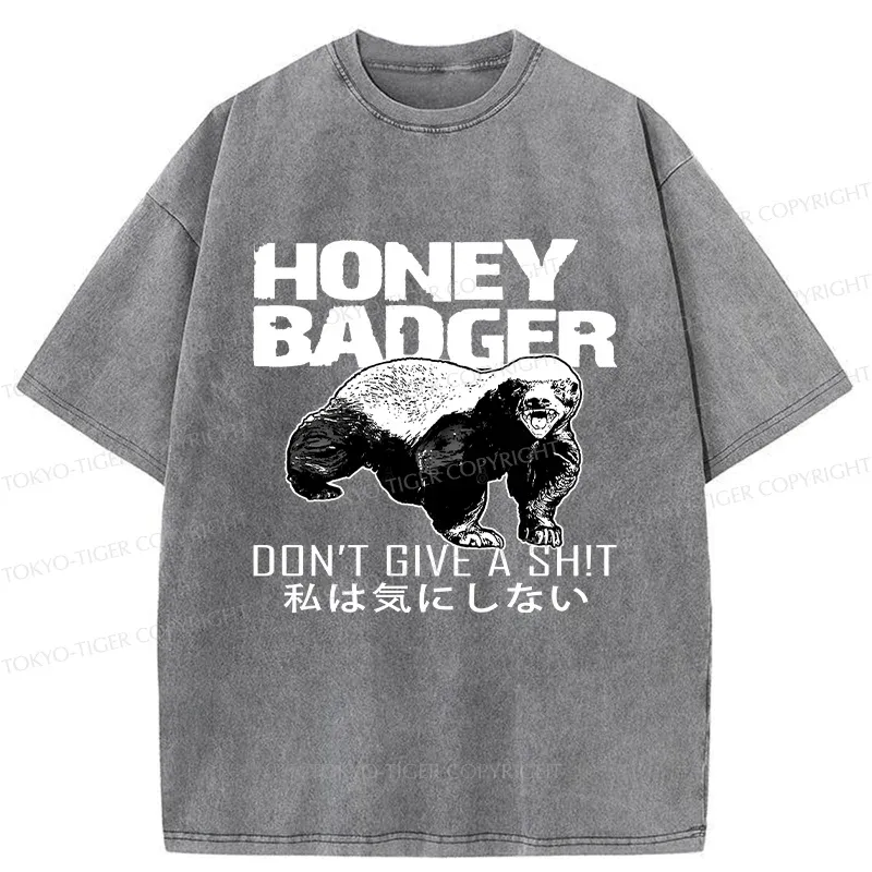 Tokyo-Tiger Honey Badger Funny Washed T-Shirt