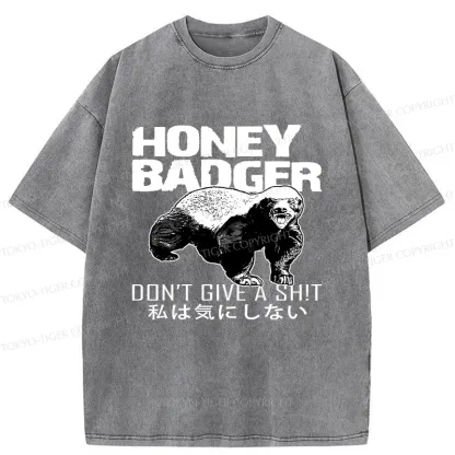 Tokyo-Tiger Honey Badger Funny Washed T-Shirt