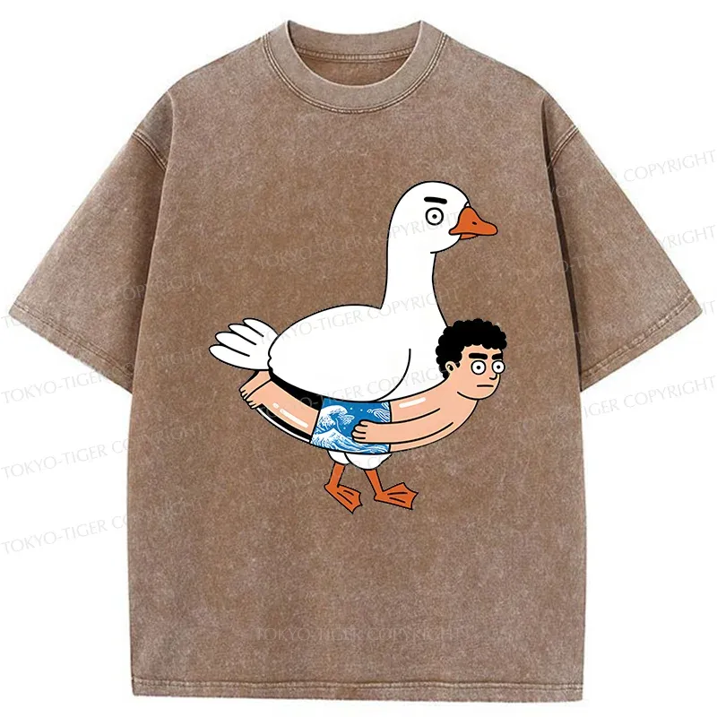 Tokyo-Tiger Goose With Swimming Ring Washed T-Shirt