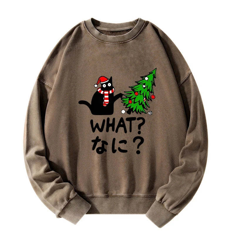Tokyo-Tiger Naughty Cat Christmas Washed Sweatshirt
