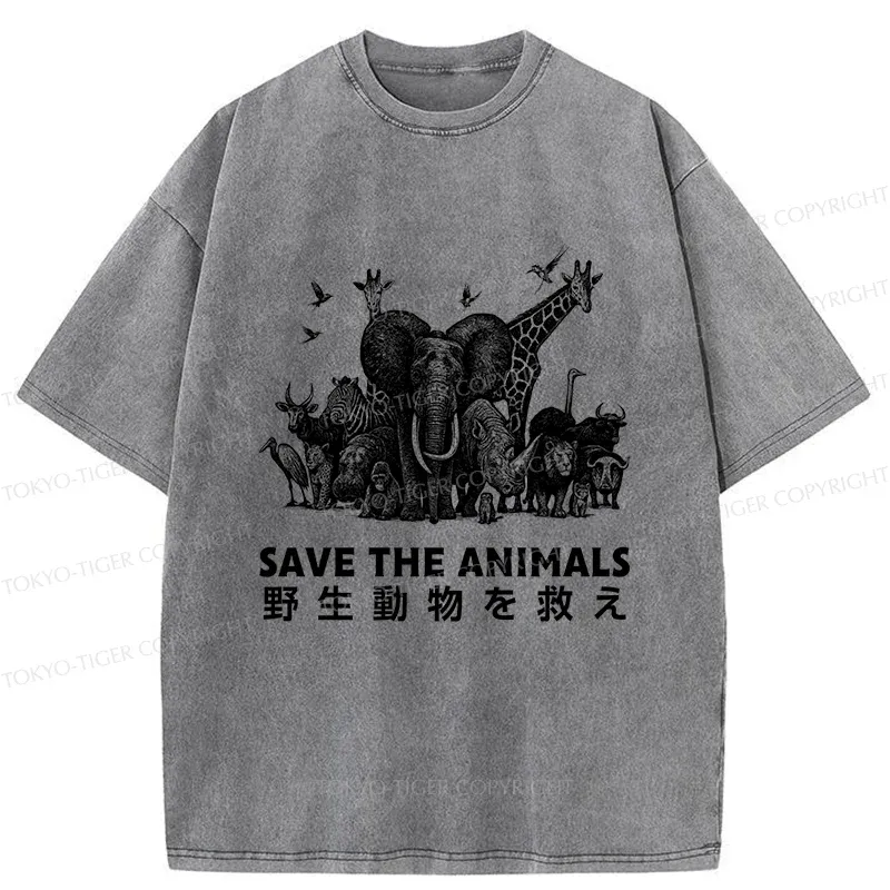 Tokyo-Tiger Save Animals Washed T-Shirt