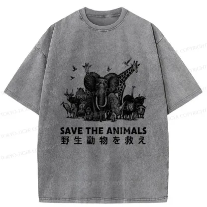 Tokyo-Tiger Save Animals Washed T-Shirt