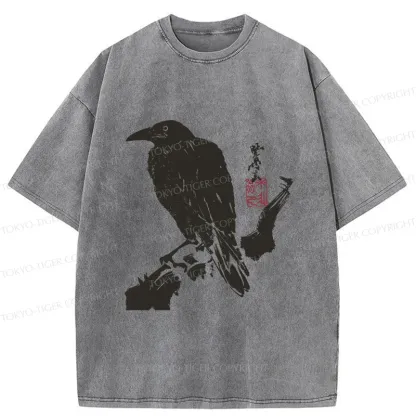 Tokyo-Tiger Crow Ancient Painting Washed T-Shirt