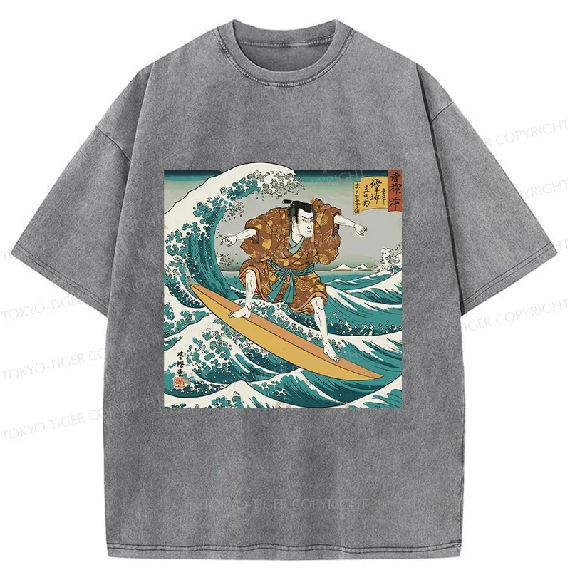 Tokyo-Tiger Samurai Surf Washed T-Shirt