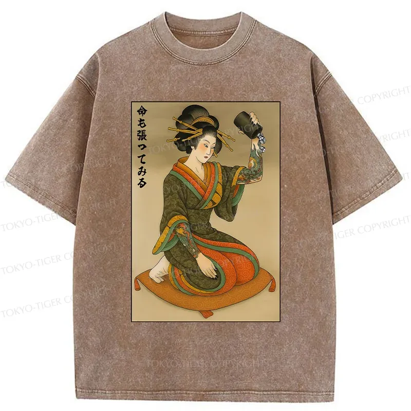 Tokyo-Tiger Geisha With Dice Washed T-Shirt